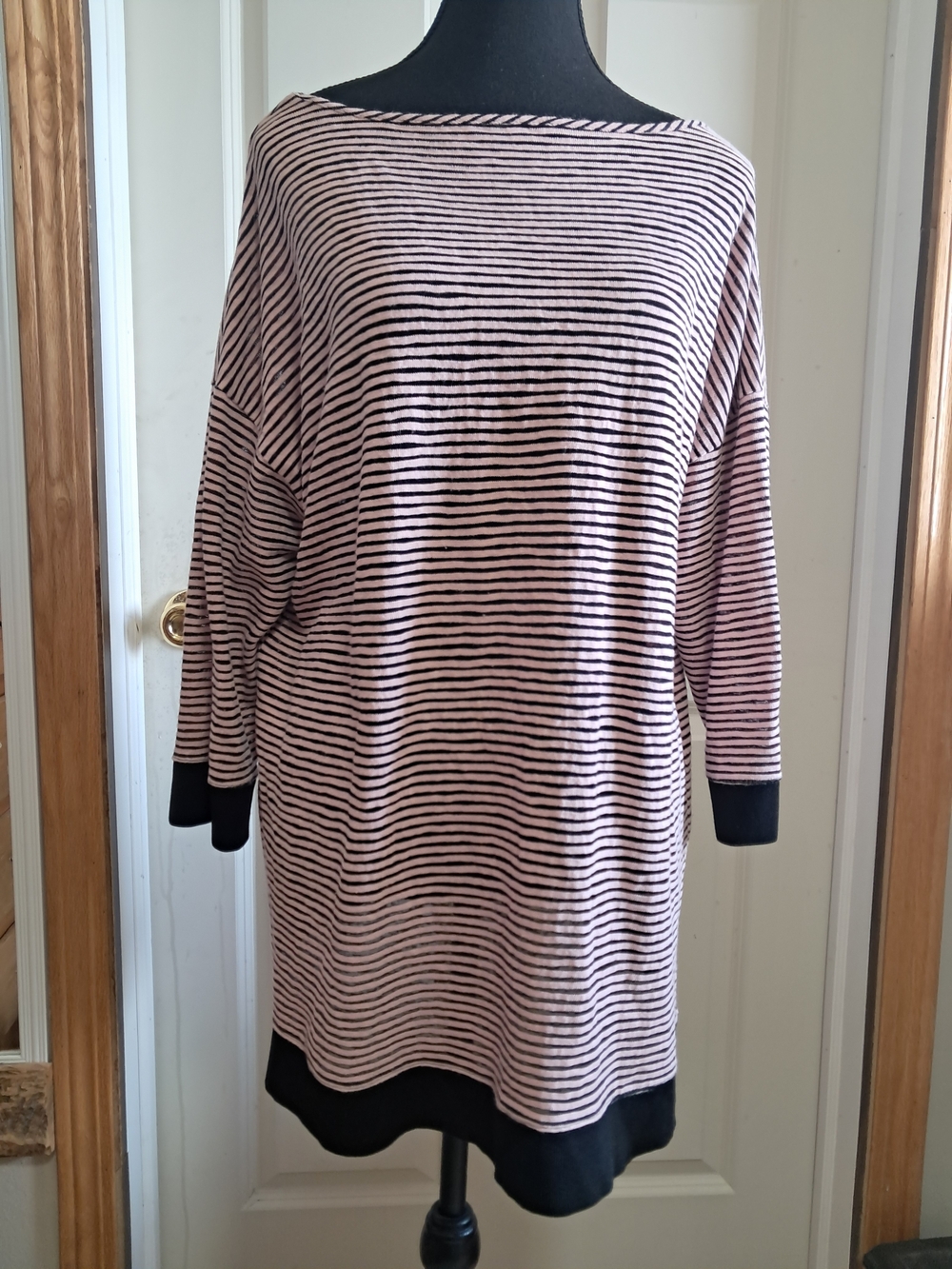 Striped Boatneck Tunic Dress in Light Pink and Black